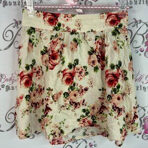 Forever 21 skirt floral roses orange red Skirt with Red and Green Accents